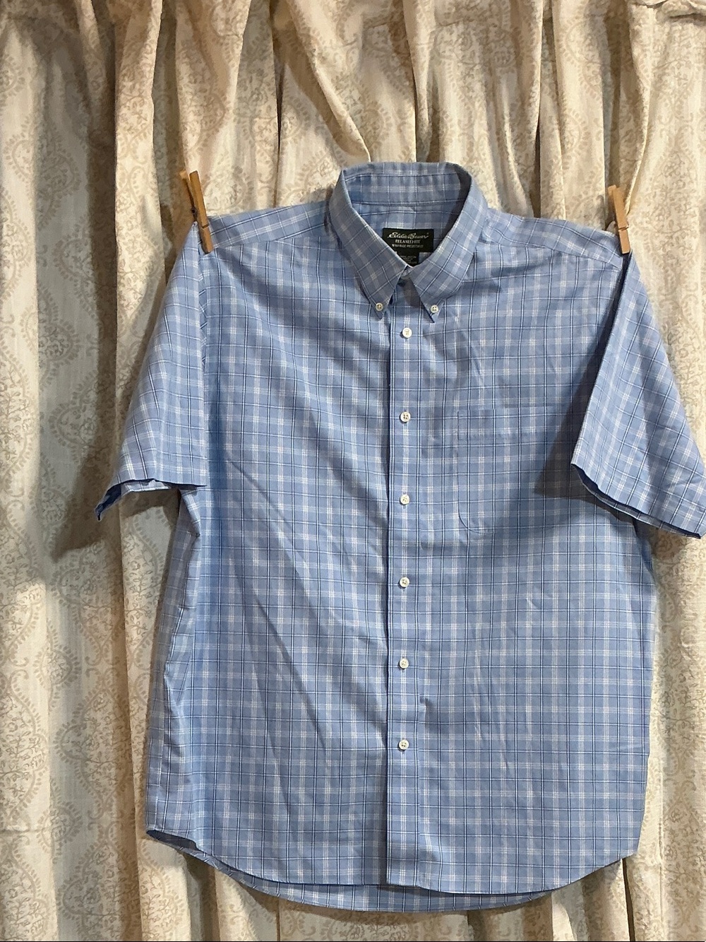 Eddie Bauer Light Blue Plaid Short-Sleeve Button-Down Shirt